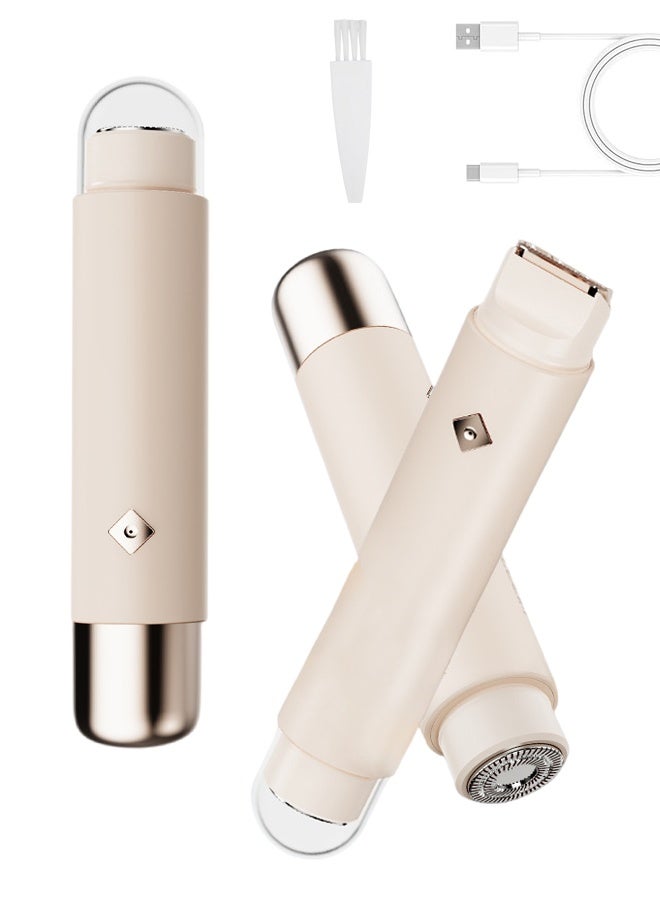 McmhyingPop 2 in 1 Facial Hair Removal, Cordless Electric Body Shaver Trimmer for Women, Painless Electric Razors Rechargeable Hair Remover for Leg, Arm, Underarm, Bikini, Face, Waterproof Travel Grooming Kit, Beige - Image 1