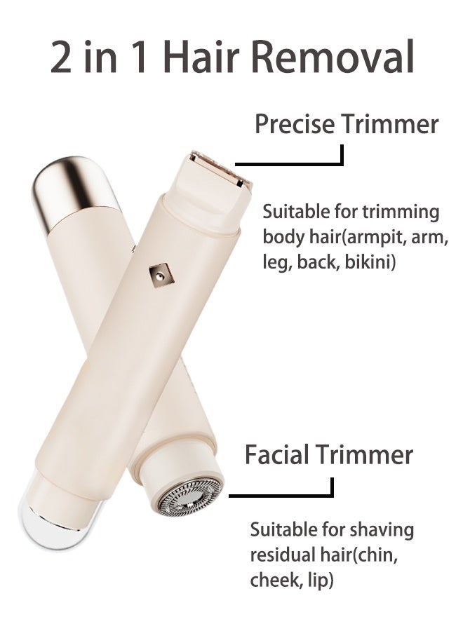 McmhyingPop 2 in 1 Facial Hair Removal, Cordless Electric Body Shaver Trimmer for Women, Painless Electric Razors Rechargeable Hair Remover for Leg, Arm, Underarm, Bikini, Face, Waterproof Travel Grooming Kit, Beige - Image 2