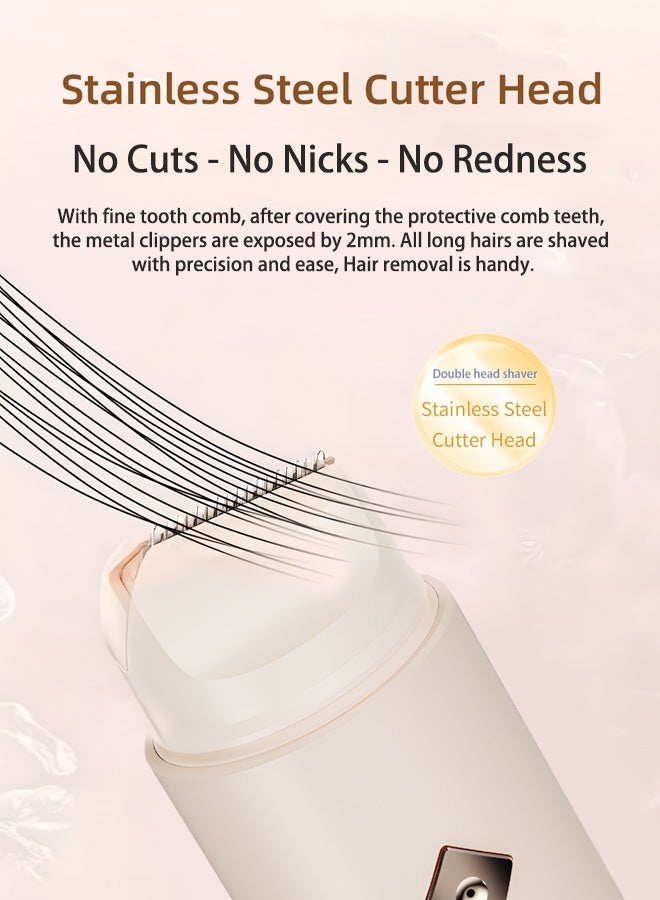 McmhyingPop 2 in 1 Facial Hair Removal, Cordless Electric Body Shaver Trimmer for Women, Painless Electric Razors Rechargeable Hair Remover for Leg, Arm, Underarm, Bikini, Face, Waterproof Travel Grooming Kit, Beige - Image 5