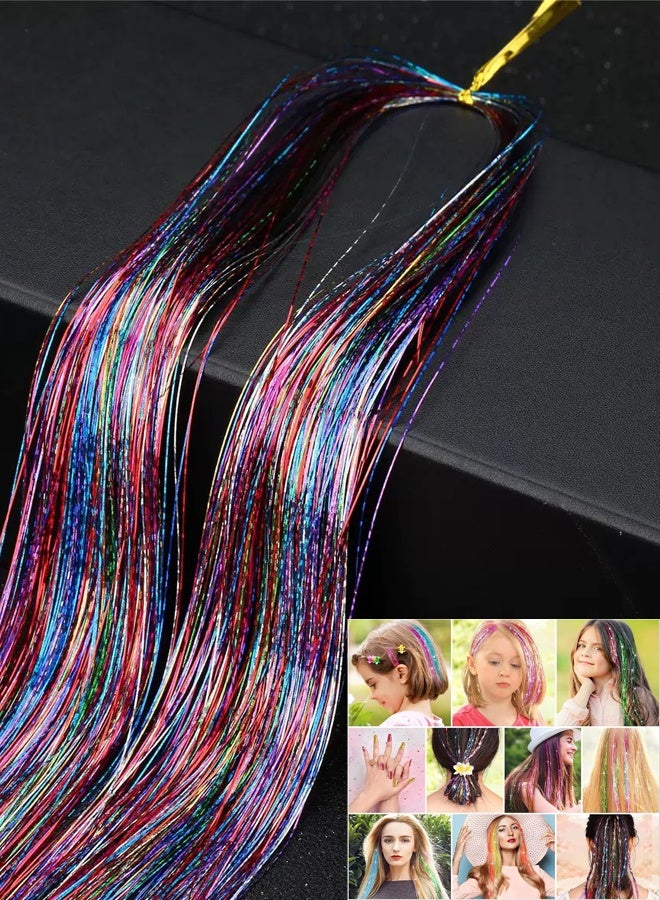 CSDONA 5-Piece Shining Hair Tinsel Extensions Set – Sparkling Hair Strands for Hair Decoration & Party Makeup Multicolor - Image 1