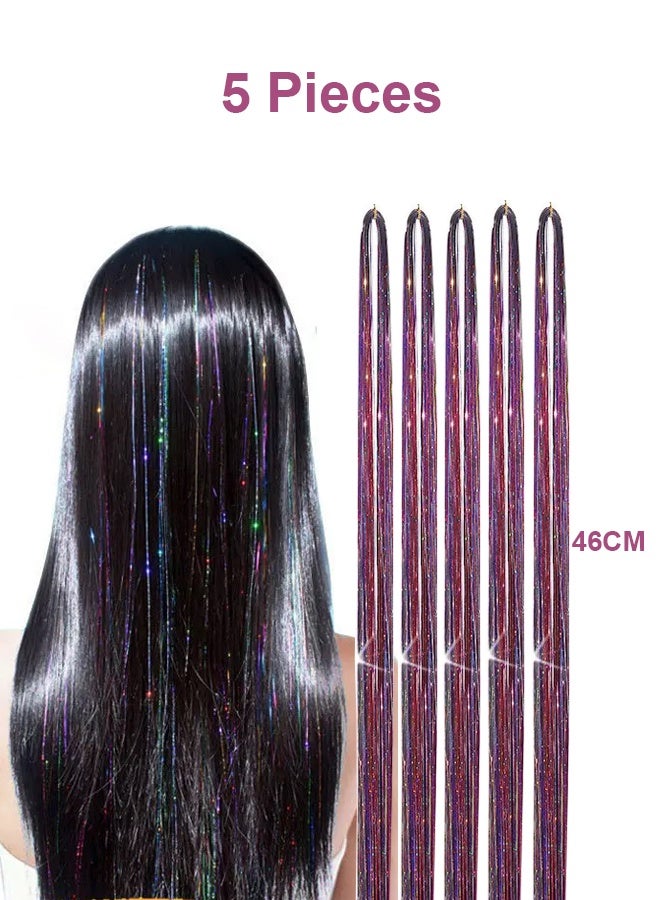 CSDONA 5-Piece Shining Hair Tinsel Extensions Set – Sparkling Hair Strands for Hair Decoration & Party Makeup Multicolor - Image 3