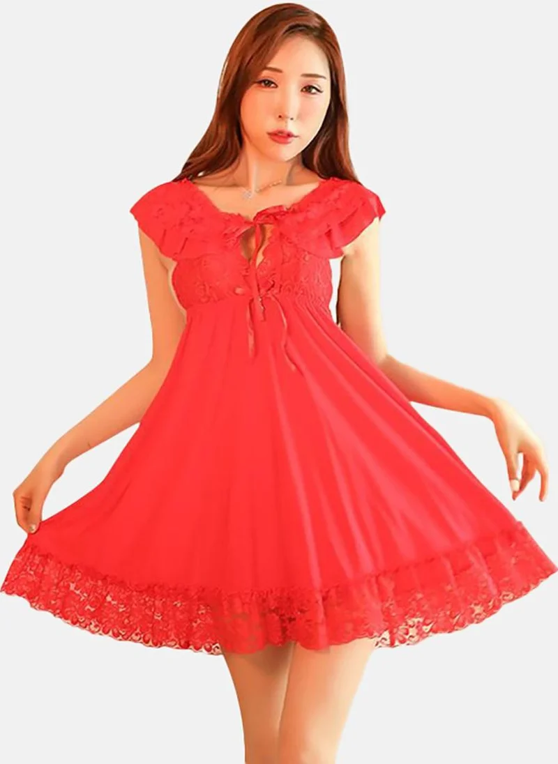 YUNIQEE Red Solid Babydoll With Briefs