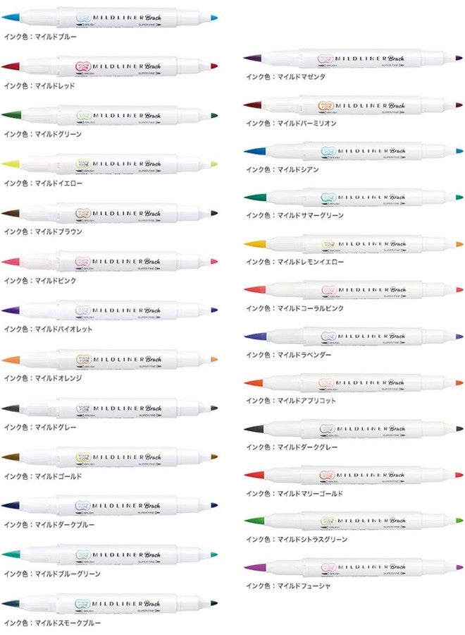 MILDLINER Zebra Mildliner highlighter Brush pen, 25 Pastel Color set with Original Pen Case - Image 5