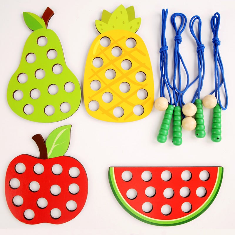 Capstro Wooden Fruit Lacing Toy Set for Toddlers – Threading Board with Apple, Pear, Pineapple & Watermelon Shapes, Fine Motor Skills Learning Activity Toy – Fruit Board Set - Image 1