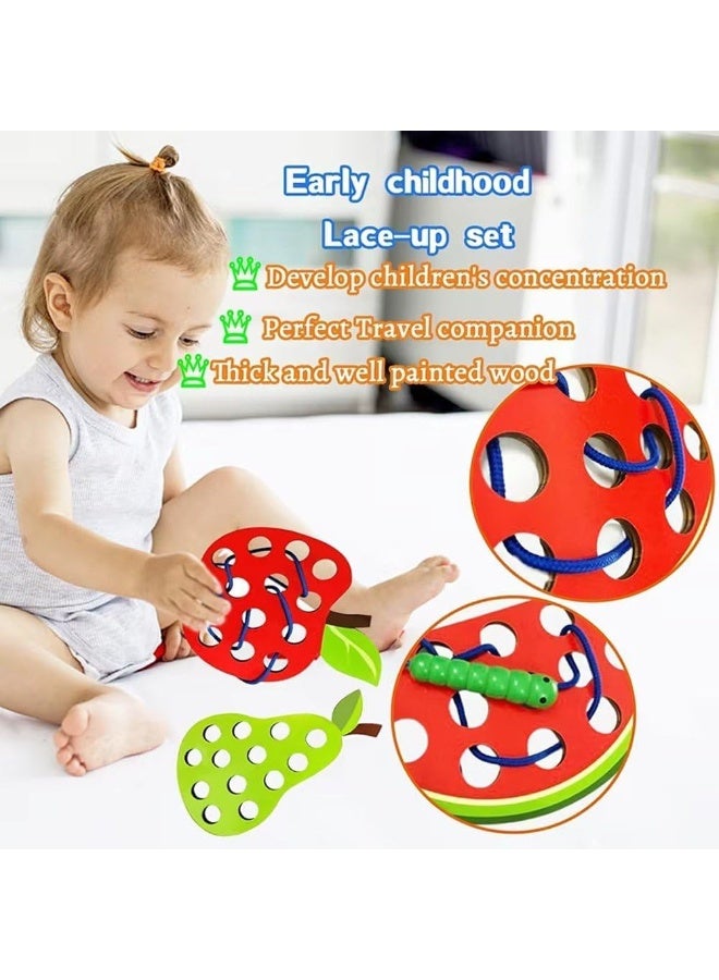 Capstro Wooden Fruit Lacing Toy Set for Toddlers – Threading Board with Apple, Pear, Pineapple & Watermelon Shapes, Fine Motor Skills Learning Activity Toy – Fruit Board Set - Image 5