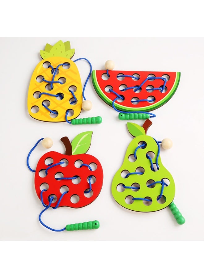 Capstro Wooden Fruit Lacing Toy Set for Toddlers – Threading Board with Apple, Pear, Pineapple & Watermelon Shapes, Fine Motor Skills Learning Activity Toy – Fruit Board Set - Image 2