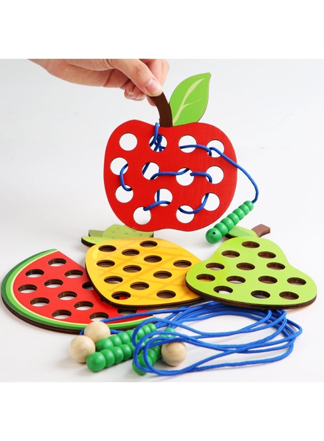 Capstro Wooden Fruit Lacing Toy Set for Toddlers – Threading Board with Apple, Pear, Pineapple & Watermelon Shapes, Fine Motor Skills Learning Activity Toy – Fruit Board Set - Image 3