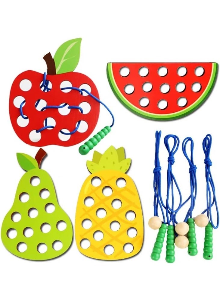 Capstro Wooden Fruit Lacing Toy Set for Toddlers – Threading Board with Apple, Pear, Pineapple & Watermelon Shapes, Fine Motor Skills Learning Activity Toy – Fruit Board Set - Image 4