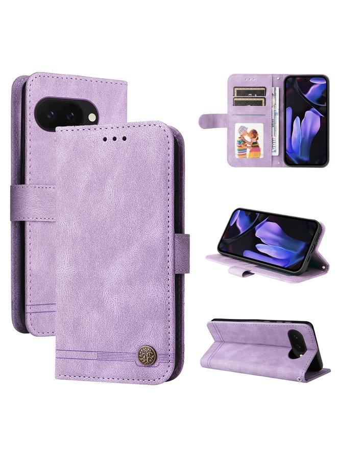 S-TOP Case For Google Pixel 9a Skin Feel Life Tree Metal Button Leather Phone Case - Image 1
