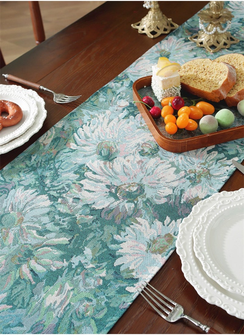 Generic pastoral Jacquard Dinner Table Runner, Blue Tassel Style， 30*183cm，Long Table Runner，Table Decoration  - Image 3
