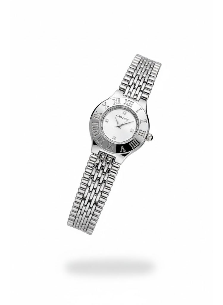 Cartier Women’s Stainless Steel Watch with Silver Dial and Roman Numeral Bezel