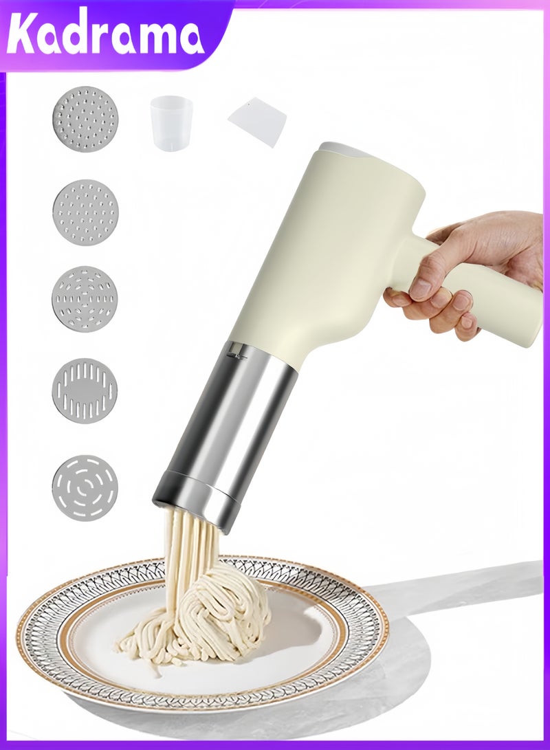 كادراما صانعة معكرونة كهربائية محمولة، آلة صنع معكرونة لاسلكية 5 في 1، صانعة نودلز محمولة مع قاطعة عجين، آلة ضغط نودلز أوتوماتيكية، صانعة سباغيتي منزلية الصنع - بيضاء - Image 1