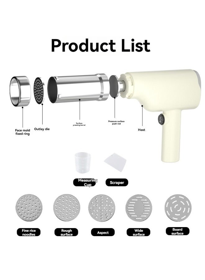 كادراما صانعة معكرونة كهربائية محمولة، آلة صنع معكرونة لاسلكية 5 في 1، صانعة نودلز محمولة مع قاطعة عجين، آلة ضغط نودلز أوتوماتيكية، صانعة سباغيتي منزلية الصنع - بيضاء - Image 2
