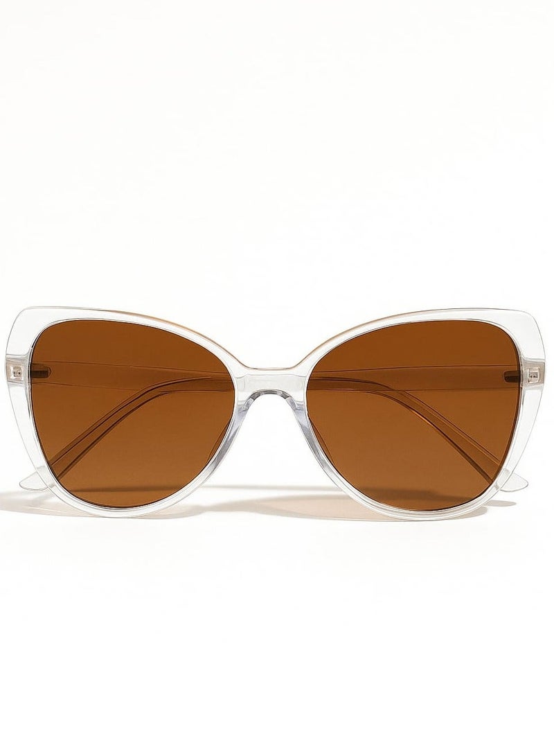 Retro Women’s Cat-Eye Sunglasses with Transparent Frame and Brown Lens – Stylish UV Protection Eyewear - Image 2