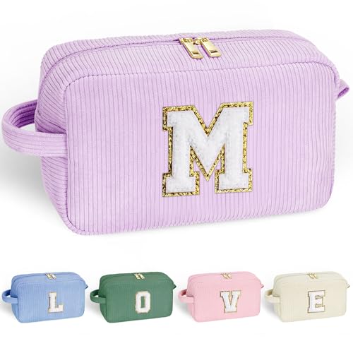 YOOLIFE Girl Gifts Travel Makeup Bag - Purple Makeup Bag Travel Cosmetic Bags for Women Personalized Birthday Gift for Teen Girls Kids, Christmas Gifts for Women Mom Teen Girls Kids Letter M - Image 1