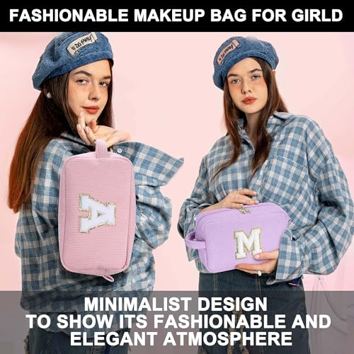 YOOLIFE Girl Gifts Travel Makeup Bag - Purple Makeup Bag Travel Cosmetic Bags for Women Personalized Birthday Gift for Teen Girls Kids, Christmas Gifts for Women Mom Teen Girls Kids Letter M - Image 5