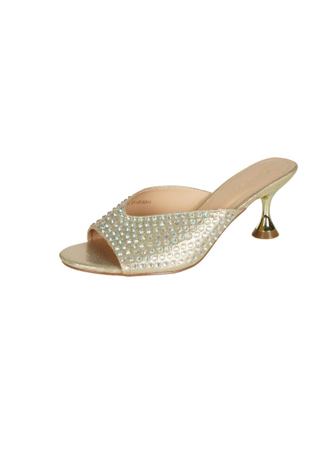 ZAYNA - 221-113 Zayna Ladies  Fashion Mid Heel Slip on 10G676-75 Gold - Image 1