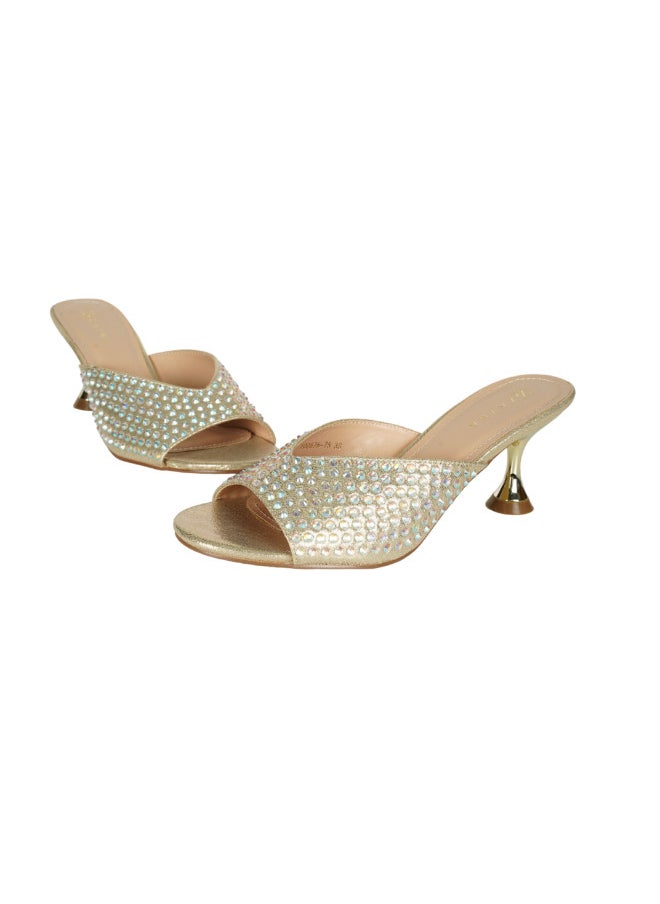 ZAYNA - 221-113 Zayna Ladies  Fashion Mid Heel Slip on 10G676-75 Gold - Image 1