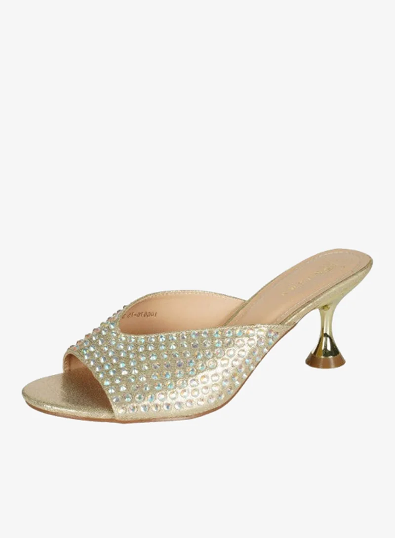 Zayna Gold 221-113 Zayna Ladies  Fashion Mid Heel Slip on 10G676-75 Gold for Women | Best Price UAE