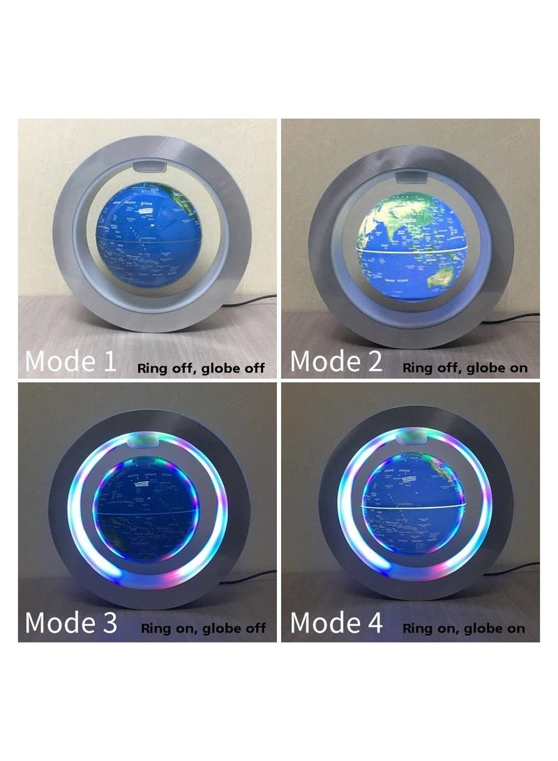 Magnetic Floating Globe World Map Circular Frame with Colorful LED for Home Office Desk Decoration 4 inch Blue  - Image 4
