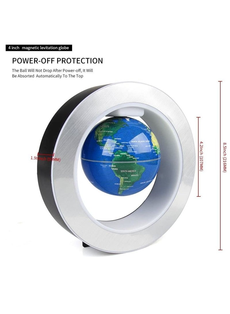 Magnetic Floating Globe World Map Circular Frame with Colorful LED for Home Office Desk Decoration 4 inch Blue  - Image 2