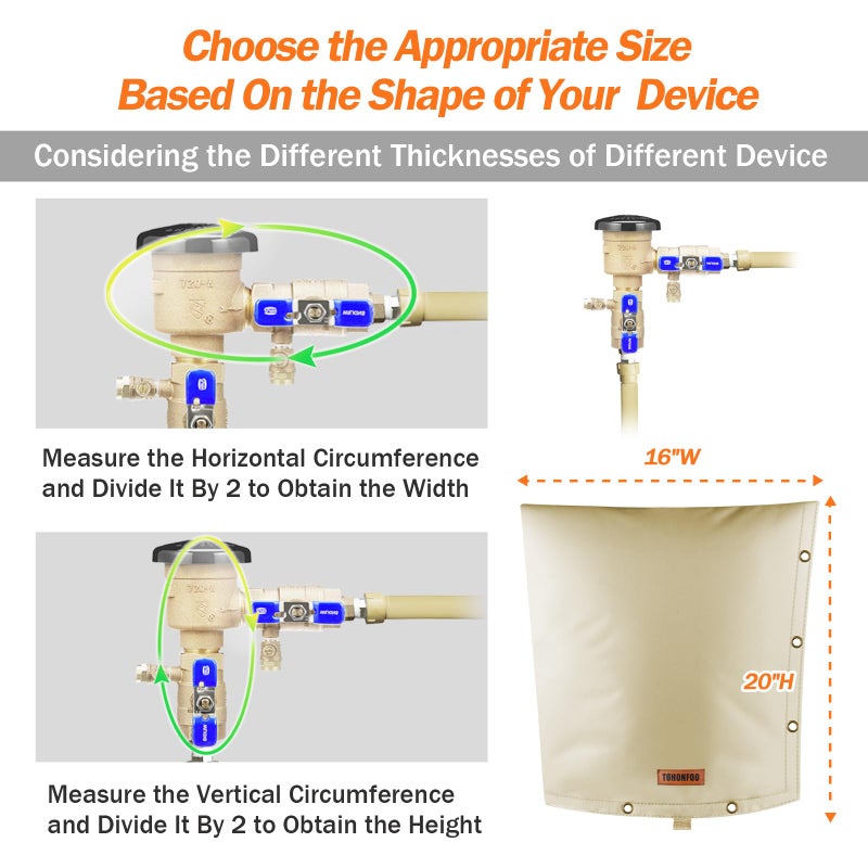 Tohonfoo 2-Way Opening Backflow Preventer Pipe Insulation Cover (5F) - Irrigation Sprinkler Valve Cover - Water Well Pump Cover - Sturdy 5 Layers For Winter Freeze Protection (16"" W X 20"" H  Beige) - Image 2