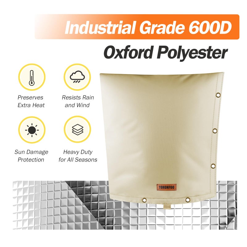 Tohonfoo 2-Way Opening Backflow Preventer Pipe Insulation Cover (5F) - Irrigation Sprinkler Valve Cover - Water Well Pump Cover - Sturdy 5 Layers For Winter Freeze Protection (16"" W X 20"" H  Beige) - Image 5