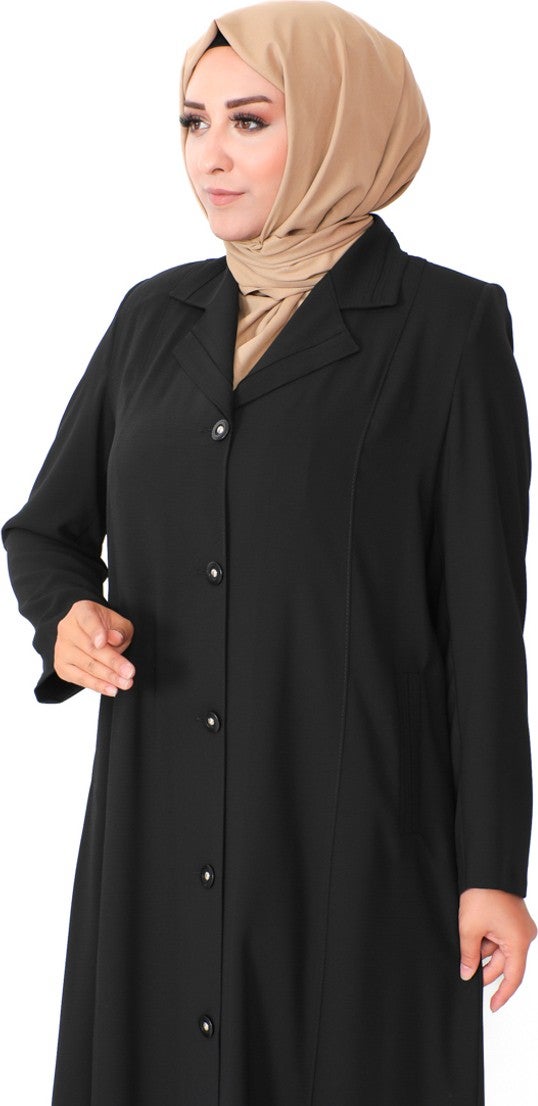 Sefa Merve Plus Size Buttoned Topcoat 2422-01 Black  - Image 3
