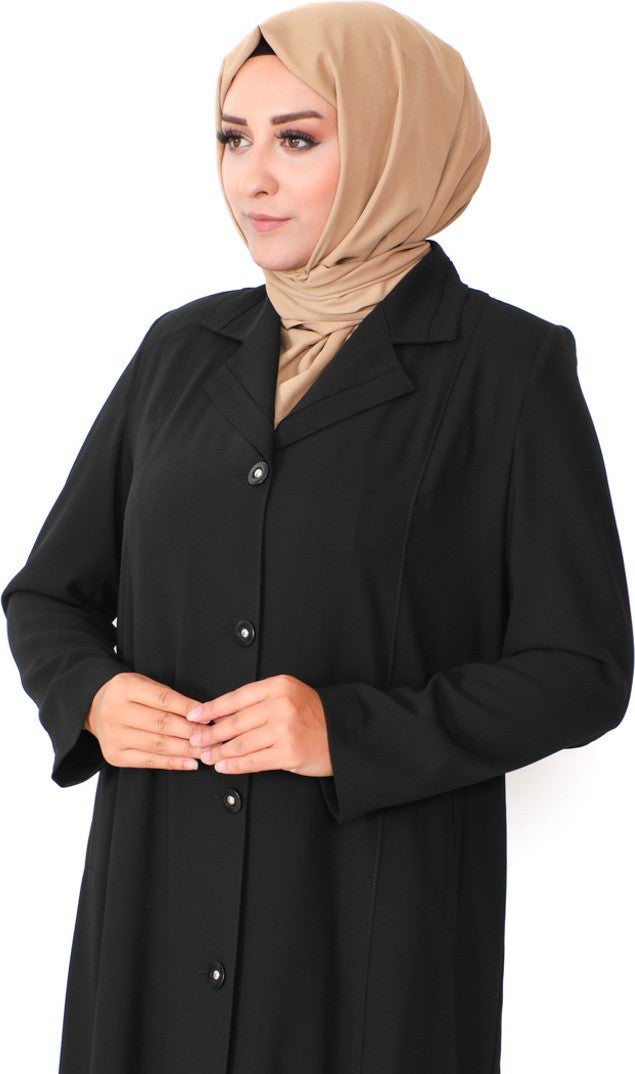 Sefa Merve Plus Size Buttoned Topcoat 2422-01 Black  - Image 5