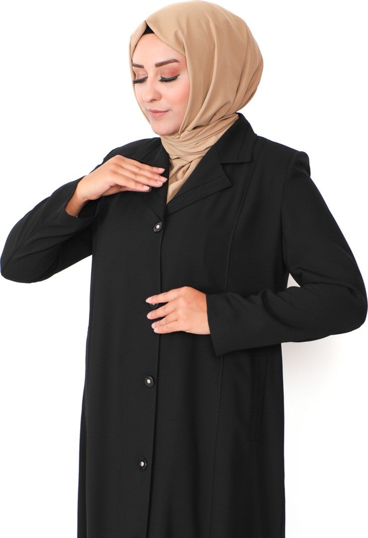 Sefa Merve Plus Size Buttoned Topcoat 2422-01 Black  - Image 4