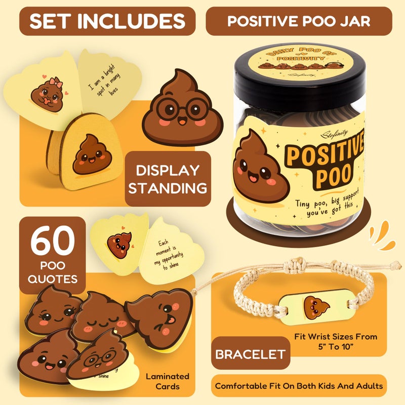 Stofinity Positive Poo Affirmation Jar - 60 Funny Affirmation Cards For Women Men, Emotional Support Poop Gifts, Cute Birthday Gifts For Teens Girl Trendy Stuff, Unique Inspirational Gift For Him Her - Image 2