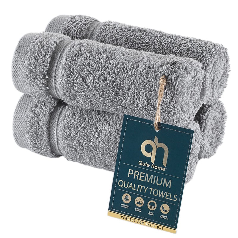 Qute Home Qute Home 4Piece Washcloths Towels Set 100 Turkish Cotton Premium Quality Towels for Bathroom Quick Dry Soft and Absorbent Turkish Towel Set Includes 4 Wash Cloths Grey  - Image 1