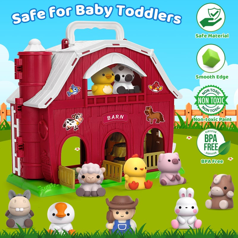 Aigybobo Farm Animals Big Barn Toys for 1 2 3 Year Old, Toddler Montessori Learning Toy, Farm Playset with Animal Figures and DIY Stickers, Christmas Birthday Gift for Baby Boys Girls Age 12-18 Months - Image 4