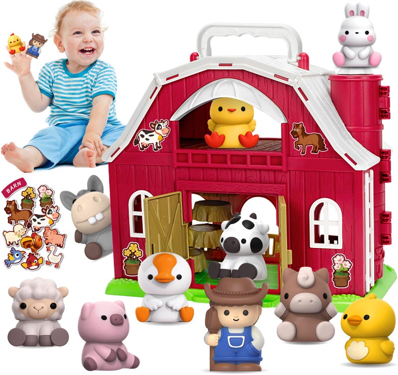 Aigybobo Farm Animals Big Barn Toys for 1 2 3 Year Old, Toddler Montessori Learning Toy, Farm Playset with Animal Figures and DIY Stickers, Christmas Birthday Gift for Baby Boys Girls Age 12-18 Months - Image 1