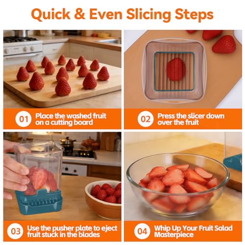 GENGCANG Fruit Slicer Cup for Strawberry, Banana, Hard-Boiled Egg - Detachable Cutter with Push Plate - Rapid & Safe Slicing Kitchen Gadget for Quick Meal Prep (Blackish green) - Image 4