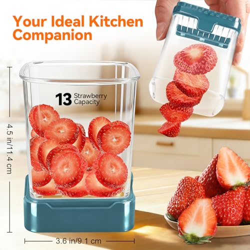 GENGCANG Fruit Slicer Cup for Strawberry, Banana, Hard-Boiled Egg - Detachable Cutter with Push Plate - Rapid & Safe Slicing Kitchen Gadget for Quick Meal Prep (Blackish green) - Image 2