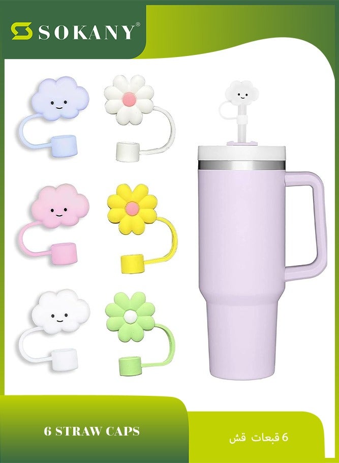 sokany 6 PCS Straw Covers Cap, 10mm Straw Cover for Stanley Cup,  Food Grade Straw Covers Cap, Silicone Cute Large Cloud Flower Straw Topper Tips Cover, Protector Plugs for Cup (Multicolor)  - Image 1