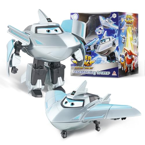 Super Wings Transformable Toys, 5 in Traver Airplane Transforming Figures Toys, 2 in 1 Mode Rescue Bots Action Figure Toys for 3-5 Year Old Boys Girls, Fun Plane Toys for Toddlers Kids Age 3 4 5 6 7 - Image 1