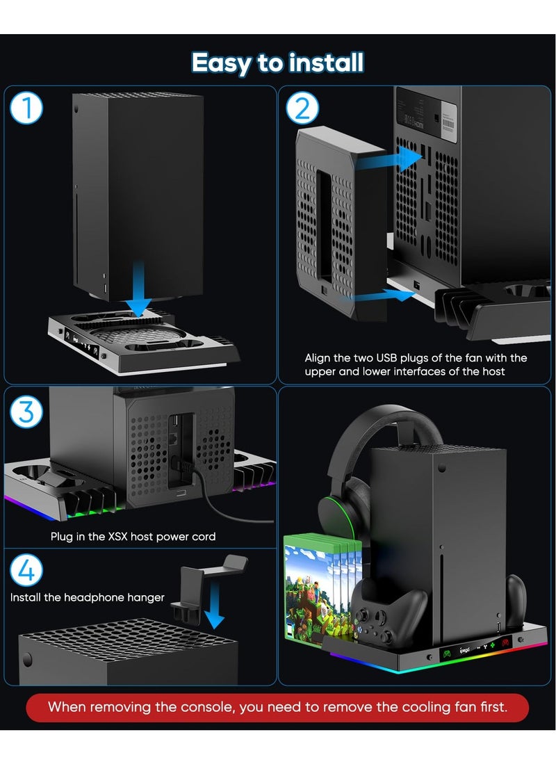 أبيجا مروحة تبريد RGB المحسنة PG-XBX023S محطة شحن لجهاز Xbox Series X والتحكم، محطة شحن لاسلكية مزدوجة ونظام تبريد وقفة مع 15 وضعًا للإضاءة الملونة لملحقات XSX  - Image 5