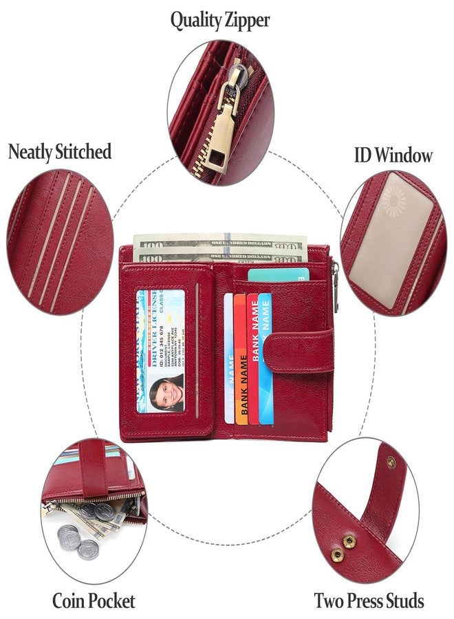 GAEKEAO محفظة صغيرة للنساء من الجلد من GAEKEAO، مزودة بحماية RFID، وجيب بسحاب، وحافظة بطاقات، ونافذة لعرض الهوية، من النوع 01، لون أحمر خمري شمعي، كلاسيكي - Image 5
