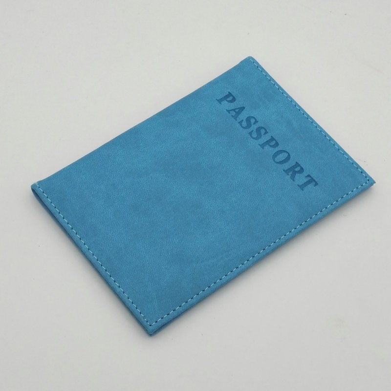 Faux Leather Passport Holder Multifunctional Card Case Blue 