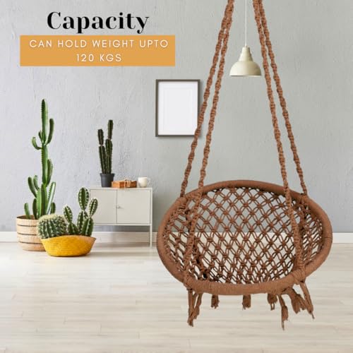 Swingzy Swing for Adults/Cotton Round Swing for Adults/Jhula for Adults/Perfect Round-Shaped Swing Chair/Swing for Balcony (Brown, Without Accessories) - Image 3