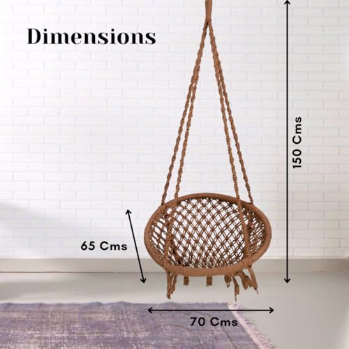 Swingzy Swing for Adults/Cotton Round Swing for Adults/Jhula for Adults/Perfect Round-Shaped Swing Chair/Swing for Balcony (Brown, Without Accessories) - Image 2