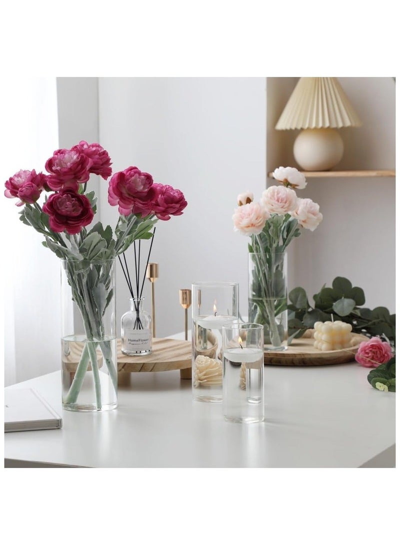 Home zone Set of 4 Pcs Glass Cylinder Vases for Centrepieces with 6 Pcs White Floating Candles for Table Shelf Wedding Party Home Décor (S+M+L+XL) - Image 5