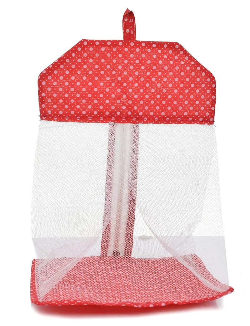Kuber Industries Dot Printed Cotton Hanging Mesh Clothes Bag Organizer For Store Socks Underwear ClothespinsGadgetCosmeticGarlicOnion With Zipper Hanging Loop Pack of 2 Red - Image 4