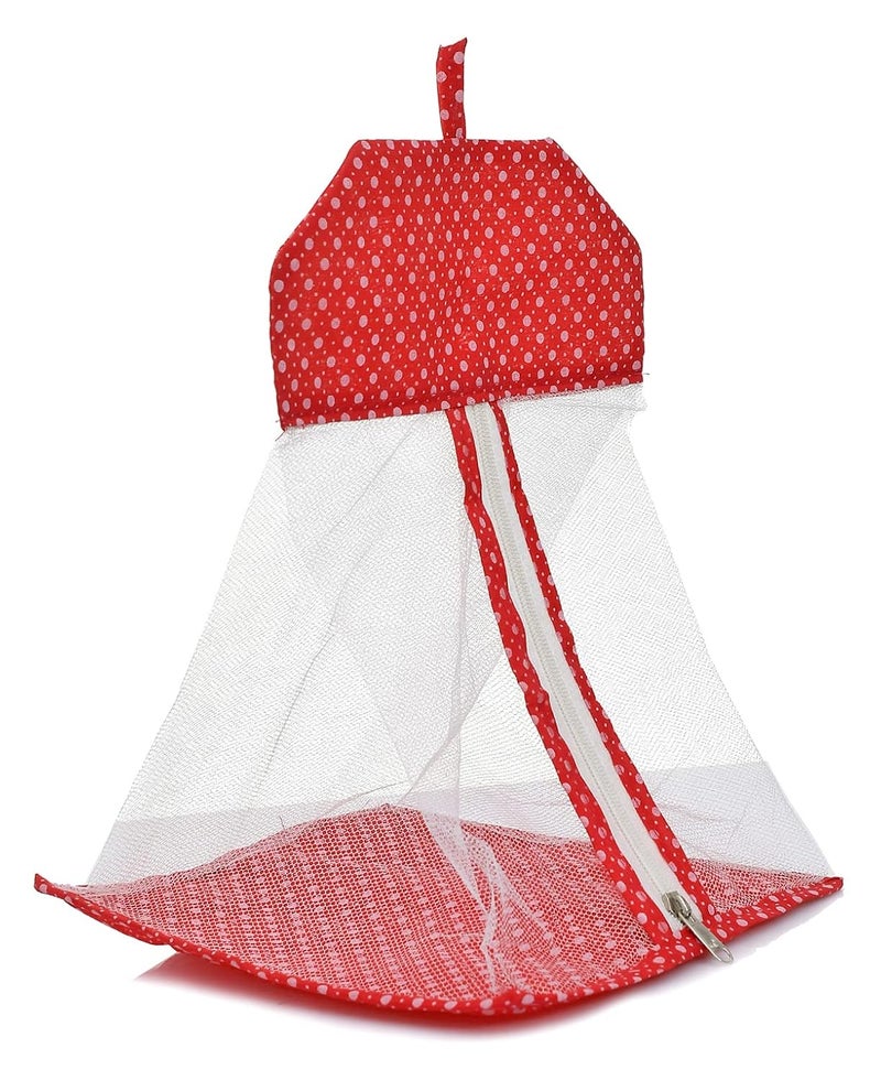Kuber Industries Dot Printed Cotton Hanging Mesh Clothes Bag Organizer For Store Socks Underwear ClothespinsGadgetCosmeticGarlicOnion With Zipper Hanging Loop Pack of 2 Red - Image 3