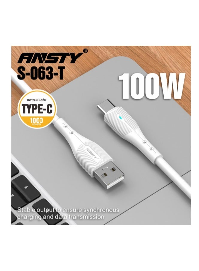 ANSTY S-063-T 100W Type-C Cable - Silicone Fast Charging for Laptops & Phones, Soft Touch & Tangle-Free, Durable Design - Image 1