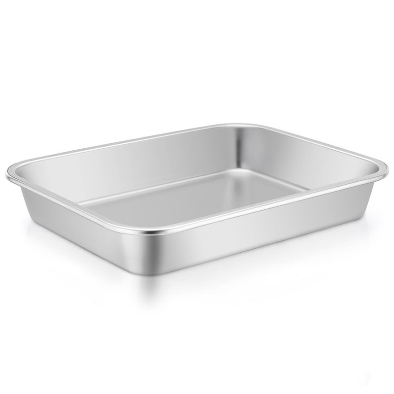 TeamFar Lasagna Pan 106 x 83 x 17inch Stainless Steel Rectangular Cake Brownie Pan Casserole Baking Dish Compact for Toaster Oven Non Toxic  Healthy Brushed Finish  Easy CleanDishwasher Safe