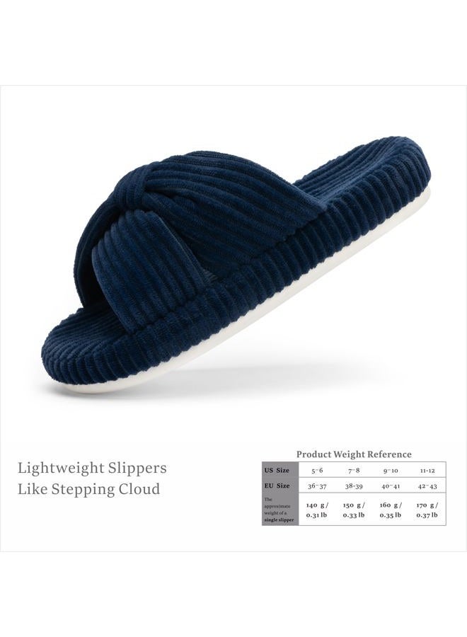 Chantomoo Slippers for Women Memory Foam House Bedroom Corduroy Bow Crossbands Slide Slipper Shoes Comfy Trendy Gift Slippers,Navy 40/41 EU - Image 4