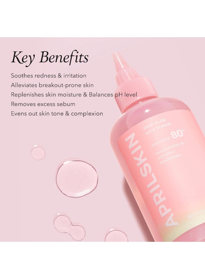 APRILSKIN April Skin Pink Aloe Vita Toner Hydrating Soothing Brightening for Sensitive Skin 250ml - Image 3